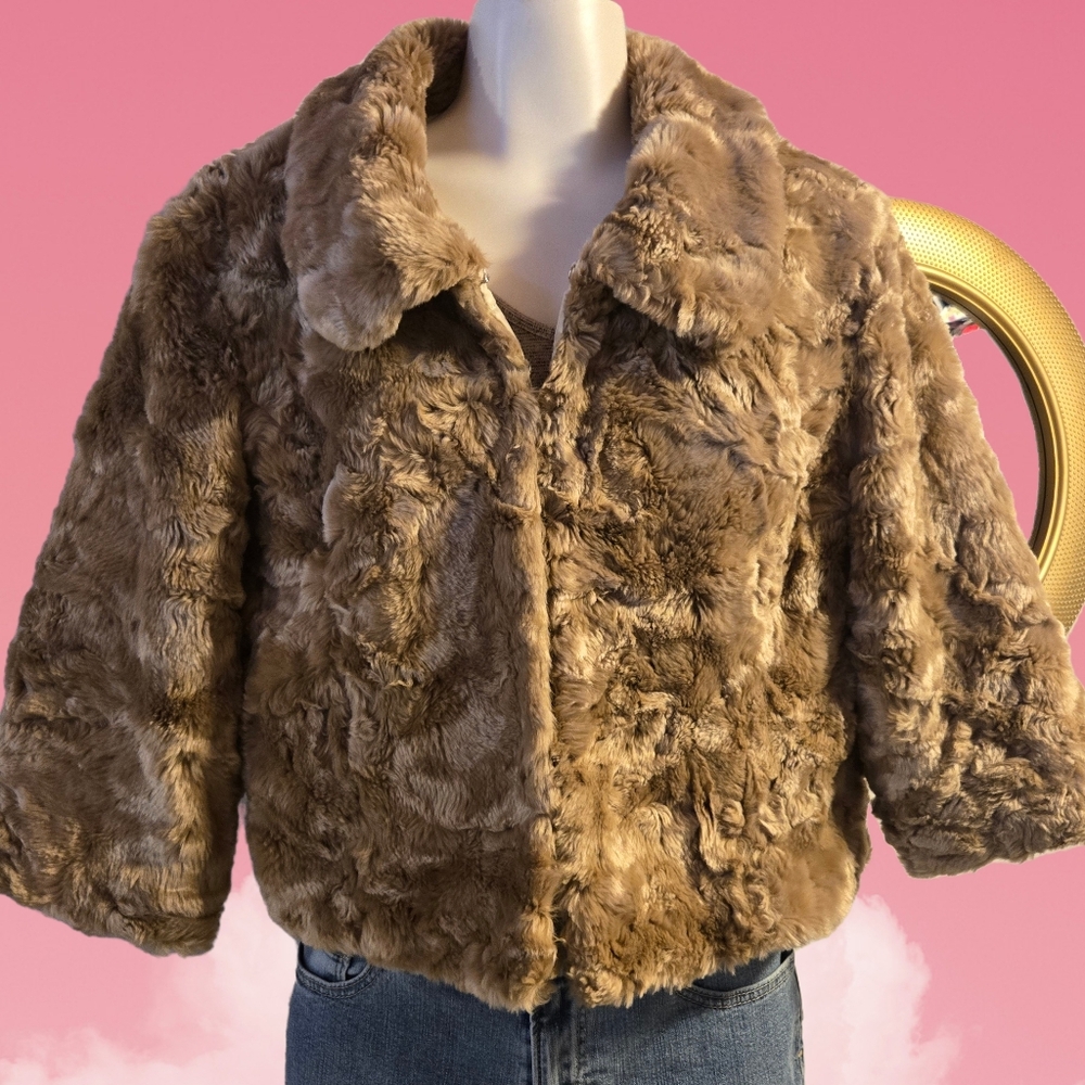 Kenzie Faux Fur Jacket Size 8 Taupe Brown‎ Plush Coat NWT